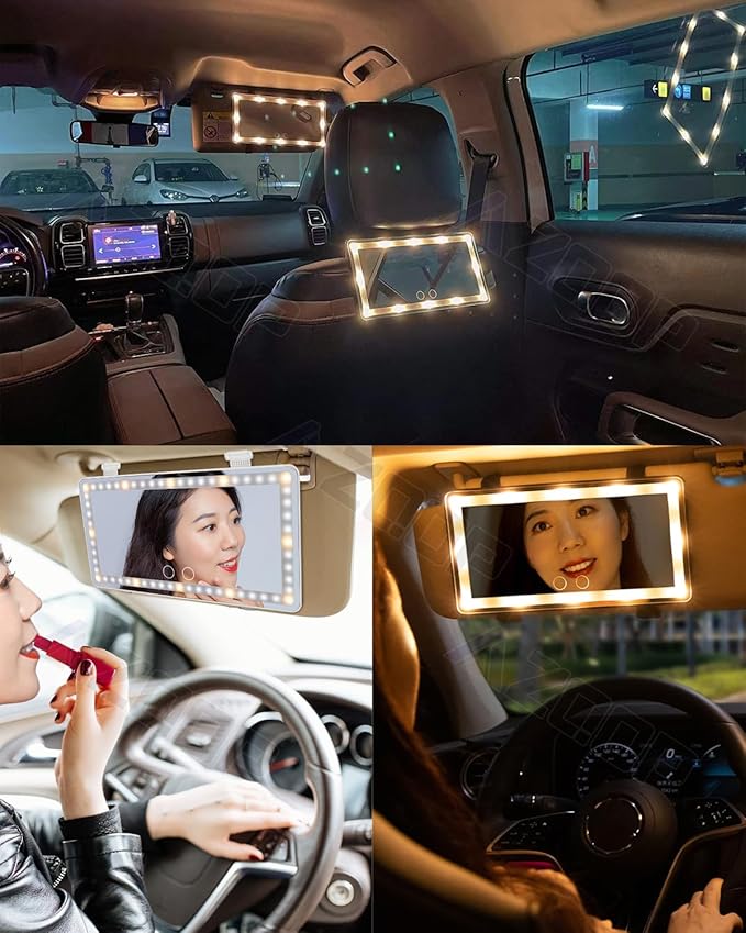 2 Pcs Car Sun Visor Vanity Mirror, Upgraded Car's Mirrors with Lights, Makeup Mirror with 3 Light Modes, Dimmable Touch Screen, Rectangular White, Universal for Car SUV Truck