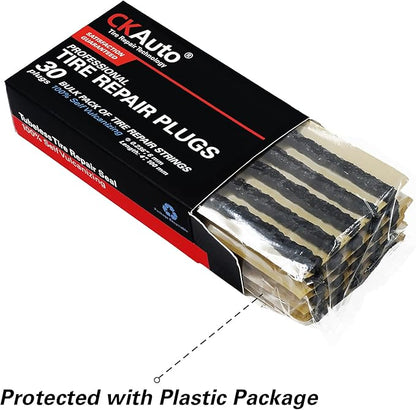 CKAuto 30pcs 4" Black Tire Repair Strings, Automotive Tool Tire Repair Plugs for Tubeless Off-Road Tires Car, Bike, ATV, UTV, Wheelbarrow, Mower