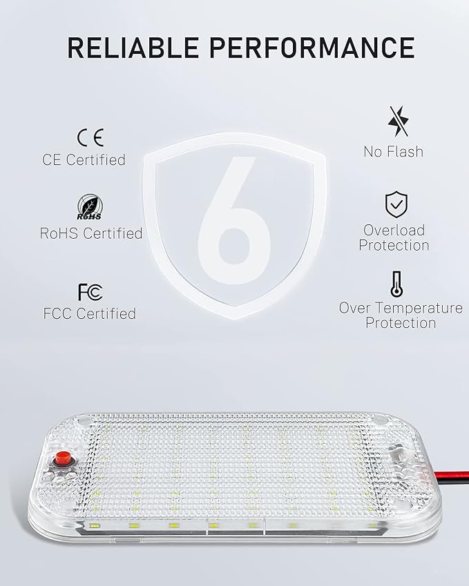 Dome Light for RV Interior, 48LED 800LM Ultra Bright 12 Volt LED White Lights, RV Ceiling Light with Switch Control, Ideal for Car Van Truck Camper Lorry Motorhome Boat(4 Pack)