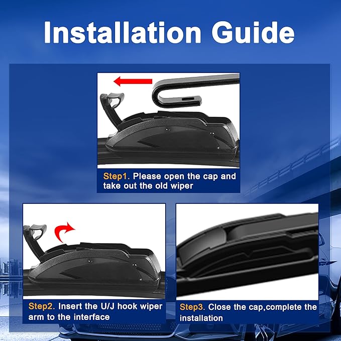 Windshield Wiper Blade Set Replacement for Toyota Rav4 2006-2012 Original Equipment Replacement Front Wiper Blades-24"/17"/12" (Set of 3) U/J Hook