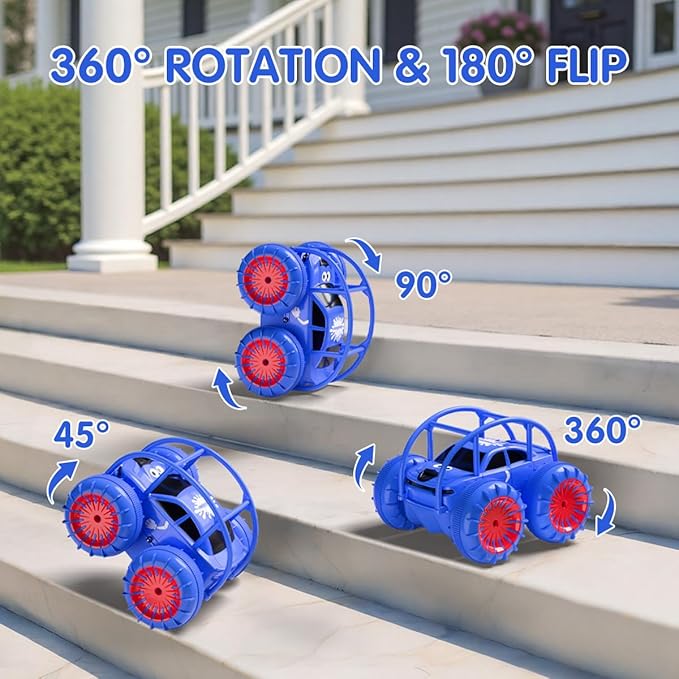 Remote Control Car, Fast Direct Charging RC Cars Amphibious 360° Rotating LED Rechargeable Stunt Car 2.4Ghz 4WD All Terrain RC Race Cars Toy Christmas Birthday Gift for Kids Boys Girls Aged 3-12 years