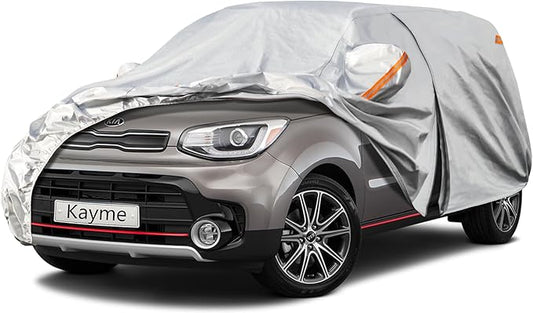 Kayme 6 Layers SUV Car Cover Custom Fit for Kia Soul (2009-2025) Waterproof All Weather for Automobiles, Outdoor Full Cover Rain Sun UV Protection.Silver