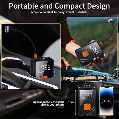 Portable Air Pump for Car Tires, 150 PSI Tire Inflator Cordless with LED Light, Rechargeable Auto Shut-off Air Compressor 2X Fast Inflation Tire Pumps for Car Bike Motorcycle Ball