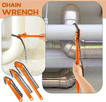 Lasnten 3 Pcs Large Reversible Chain Oil Filter Wrench with 12 16 9 Inch Chain Wrench Adjustable Heavy Duty Carbon Steel Sturdy Pipe Fitting Tool Spanner for Ratcheting Universal(Orange)