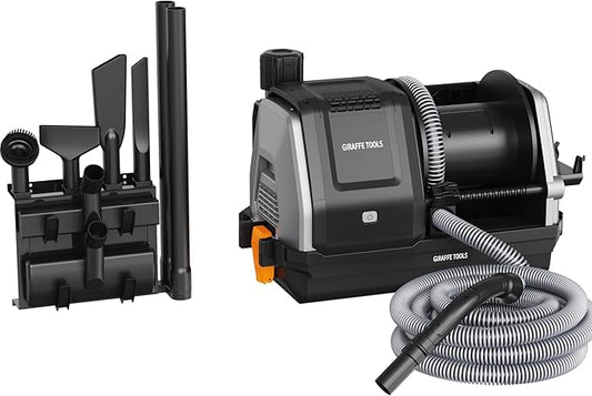 Giraffe Tools Grandstorm Retractable Vacuum Cleaner with 30 FT Hose Wall Mounted, Wet Dry Vacuum Cleaner with 6 Nozzles for Car Detailing Normal Version, Grey （No Remote Control Function）