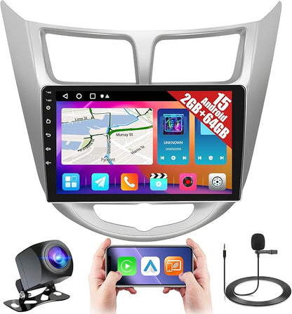 [2+64GB] Android 15 Car Stereo for Hyundai Accent 2010-2016 with Wireless CarPlay Android Auto, 9 Inch Touch Screen Car Radio for Accent with GPS WiFi, Bluetooth FM/RDS EQ 26UI AHD Rear Camera