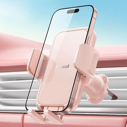 Lamicall 2025 Wider Clamp & Metal Hook Car Phone Holder Vent [Thick Cases Friendly] Phone Holders for Your Car Mount Automobile Hands Free Cradle Air Vent Pink