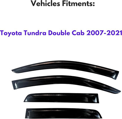 KPY Window Visor Compatible with Toyota Tundra Double Cab 2007-2021, Rain Guard Window Vent Deflectors Tape-On Style, 2008 2009 2010 2011 2012 2013 2014 2015 2016 2017 2018 2019 2020 (Double Cab Only)
