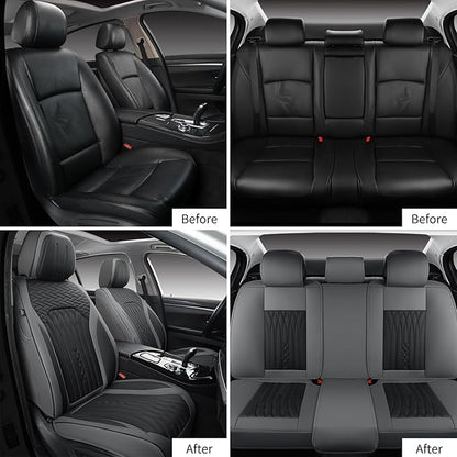 Car Seat Covers Full Set, Leather Seat Covers for Cars, Car Seat Protector Waterproof, Non-Slip Car Interior Covers Fit for Most Cars, SUV, Vans, Trucks,5Seaters,Full Set,Gray-Black,COMFDRIVE-A03
