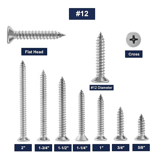 #12 x 5/8" Wood Screw 100Pcs 18-8 (304) Stainless Steel Screws Flat Head Phillips Fast Self Tapping Drywall Screws by SG TZH