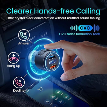 Upgraded V5.3 FM Bluetooth Transmitter, Bluetooth Car Adapter QC3.0 & LED Backlit Wireless FM Radio Adapter Music Player/Car Kit, Siri Google Assistant