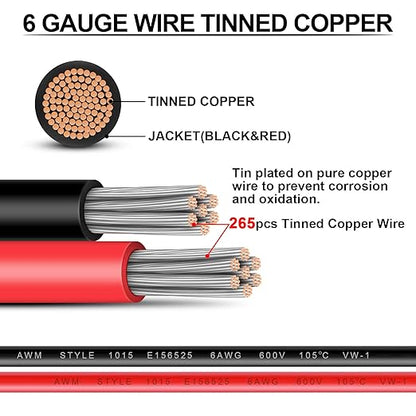 6 Gauge Wire - iGreely 30 FT Red & 30 FT Black 6 Gauge Tinned Copper Electrical Wire Cable for Car Audio Automotive Trailer Marine Harness Wiring 6AWG 30Ft