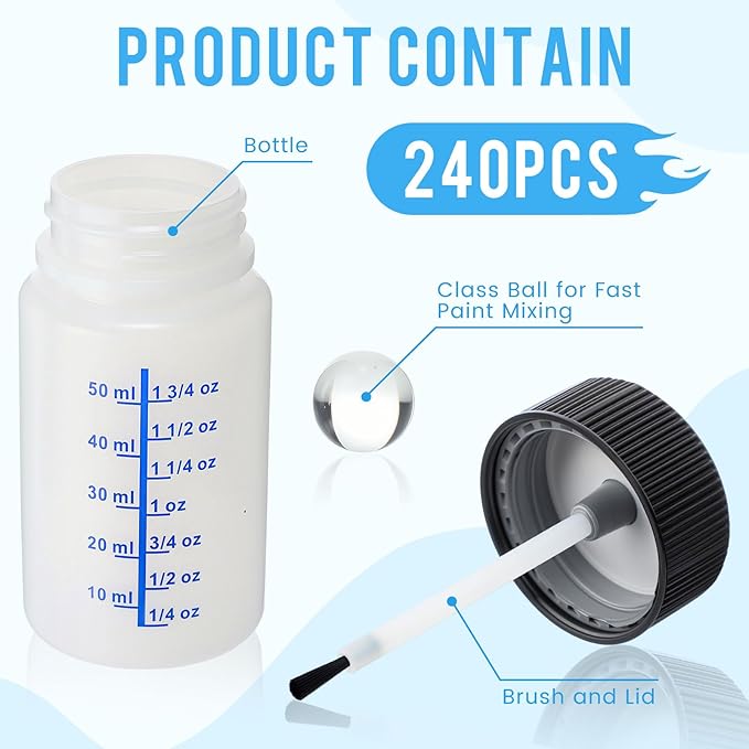 Mumufy 120 Pcs Touch up Paint Bottles with Brush and Lid Empty Touch up Bottle with Mixing Balls 2 oz Fluid Capacity Leftover Paint Container for Car Scratches Repair (Black,Blue)