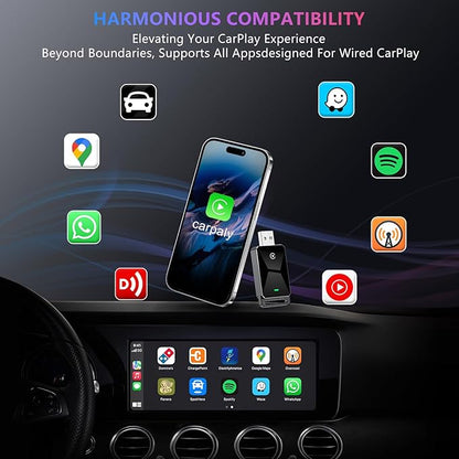 Wireless CarPlay Adapter for Apple CarPlay，Convert Wired to Wireless iPhone CarPlay Adapter，Plug and Play, No Latency, Mini Wireless CarPlay Dongle for Cars from 2016 and iOS 10+ （Black）