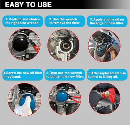 8pcs Oil Filter Wrench Set, 12" Adjustable Oil Filter Pliers with Flexible Oil Funnel, Oil filter Removal Tool Adjustable from 1-1/4"-5-2/5"