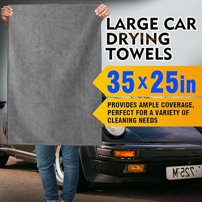HOMEXCEL Car Drying Towels, 2 Pack Professional Microfiber Towels for Cars, Scratch-Free, Highly Absorbent Drying Towel for Cars, SUVs, RVs, Trucks, and Boats, 35 x 25 inch, Grey