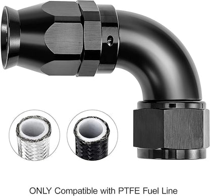 EVIL ENERGY 8AN 90 Degree PTFE One Piece Full Flow End Hose Fitting Aluminum Black