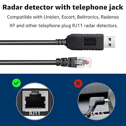 3.3Ft Radar Detector Cable - USB to RJ11 Plug Cable for Escort Radenso XP Uniden Beltronics Cobra Whistler - Premium Replacement Power Cord for Radar Detectors - Durable USB to RJ11 Connection