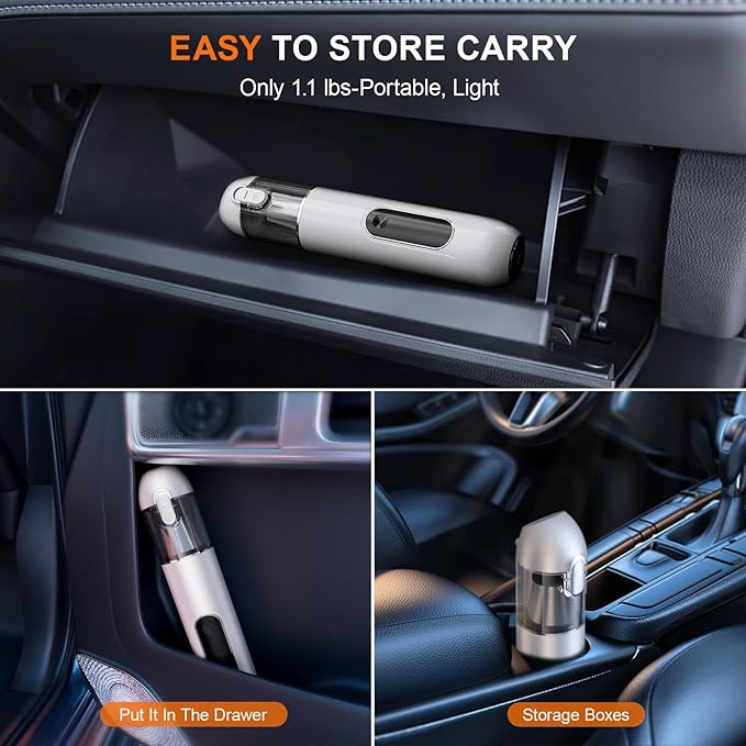 4-in-1 Handheld Cordless Car Vacuum – 19000PA, Brushless Motor, 2-in-1 Blow & Suction, Dual Modes, Type-C, Mini & Portable for Car, Home, Office, Keyboard Cleaning
