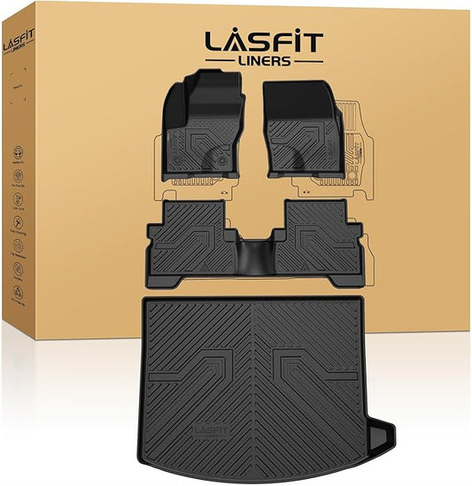 LASFIT Floor Mats and Cargo Liner(Lower Position) for Ford Escape 2013-2019 All Weather Protector TPE Custom Fit Car Floor Liners, 1st & 2nd Row & Trunk Mat Combo Set, 4PCS Black