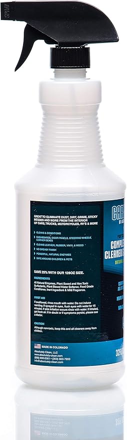 Absolutely Clean Car Magic Complete Interior Cleaner and Conditioner - Multi-Purpose Car Interior Cleaner | Cleans Leather, Rubber, Vinyl & Wood | Non-Greasy Formula (32oz Spray Bottle (Save 25%))