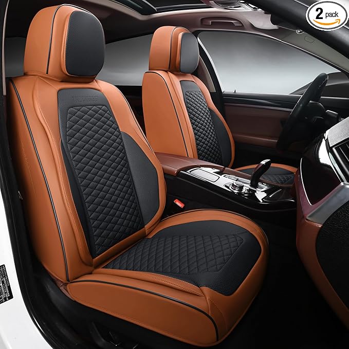 Seat Covers for Cars Full Set, Leather Seat Covers 2 Pack, Breathable Leather Materials, Suitable for SUV/Truck/Sedan/Automotive (Brown, 2 Piece)