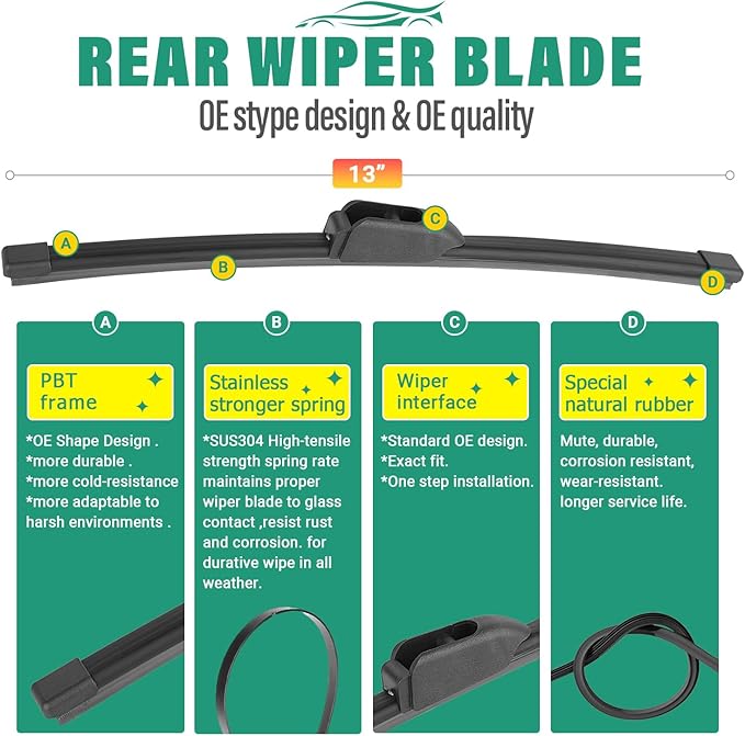 26" 18" 13" Windshield Wiper Blades Replacement for Alfa Romeo Stelvio 2018 2019 2020 2021 2022 2023 Premium All Weather Front Rear Wipers Set - OEM Quality (Pack of 3)