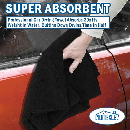 HOMEXCEL Professional Large Microfiber Car Drying Towels 2 Pack, Lint Free, Scratch Free, Highly Absorbent Drying Towel for Cars, SUVs, RVs, Trucks, and Boats,31" x 24", Black