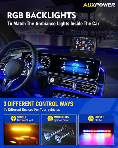 Auxpower 6 Gang Switch Panel Toggle Momentary Pulsed Led Switch Panel RGB Dimmable Switch Panel Auxiliary Circuit Control Relay System Automotive Switch Panel for Truck Boat Car(RGB A26 Switch Panel)