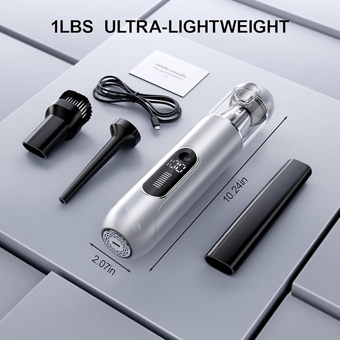 Cordless Handheld Car Vacuum, 16000PA 2-in-1 Blow & Suction, Brushless Motor, Type-C, Low Noise, for Home, Office