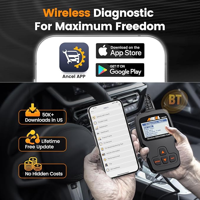(Upgraded AD310) ANCEL AD310BT OBD2 Scanner Bluetooth - Check Engine Code Reader, Escaner Automotriz with Premium App On iOS & Android, Car Diagnostic Scanner for All Vehicles After 1996