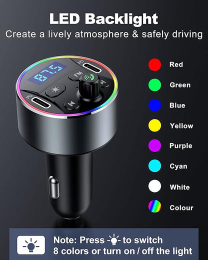 Dual PD 40W Type-C USB Car Charger Bluetooth Car Adapter Bluetooth 5.3 FM Transmitter for Car with Microphone & HiFi Sound MP3 Music Player Radio Audio Receiver Support Hands-Free Calling