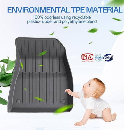 Floor Mats for Model 3 2023-2018 - Full Set All Weather TPE Front, Rear, Cargo & Sub-Trunk Mats, 6-Piece Custom Fit