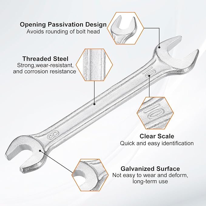 HARFINGTON 5pcs Double Open End Wrench 8mm x 10mm Metric 15 Degree Offset Angle Small Flat Head Wrench Galvanizing Open Ended Spanner for Automotive Repair Furniture Assembly