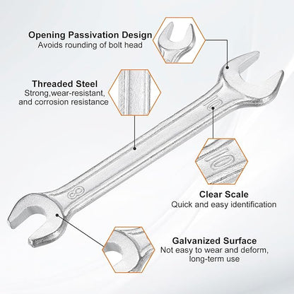HARFINGTON Double Open End Wrench 8mm x 10mm Metric 15 Degree Offset Angle Small Flat Head Wrench Galvanizing Open Ended Spanner for Automotive Repair Furniture Assembly