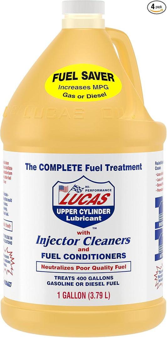Lucas Oil Fuel Additive, Upper Cylinder Lube, System Cleaner, Lubricant, 1 gal Jug, Diesel/Gas, Set of 4