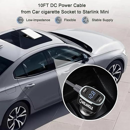 3 in 1 Car Power Cable for Starlink Mini Cigarette Lighter Adapter, Car Charger for Mini Starlink DC Power Cable with Digital Display, Durable & High Speed Charging USB A/USB C Port (3M/10FT)