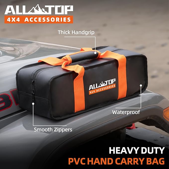 ALL-TOP Kinetic Rope Kit (Reflective) w/ 2 Soft Shackles, 48000Lbs, 1in x 30ft, Heavy Duty 30+% Elasticity, 16000Lbs Work Load Limit
