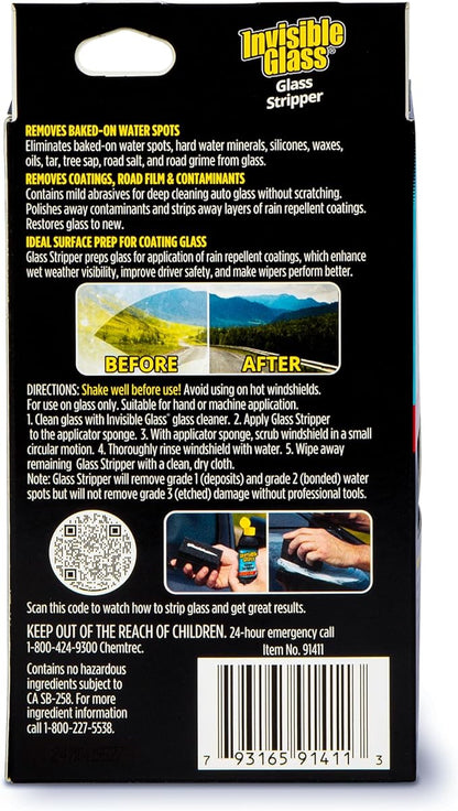 Invisible Glass 91411-6PK Glass Stripper – Hard Water Spot Remover – Strips Coatings, Waxes, Oils & Road Film – Preps Windshields for Rain Repellent & Ceramic Coating – 4 Fl Oz (Pack of 6)
