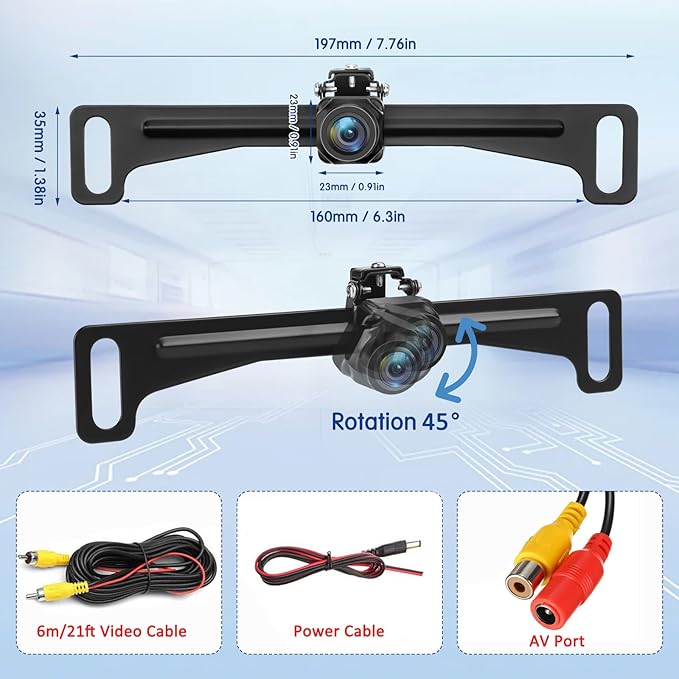 Kairiyard Backup Camera for Car, License Plate Back up Camera 170° Wide View Angel Vehicle Universal Reverse Rear View Camera Systems Waterproof for Cars Trucks Pickup SUVs RVs