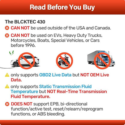 BLCKTEC 430 Bluetooth OBD2 Scanner for iPhone & Android, No Subscription Fee, OBDII Car Code Reader, Diagnose Check Engine, ABS, SRS, Airbag, Supports 1996-2023 Vehicles, App only works in USA &Canada