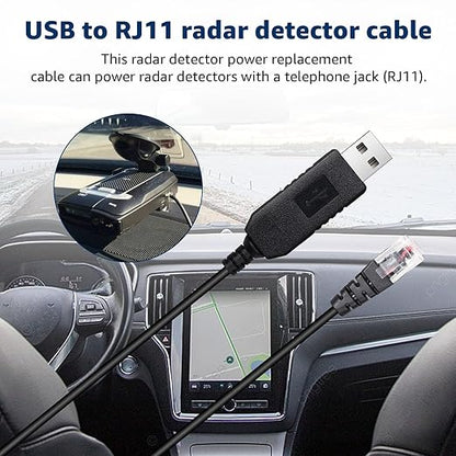 USB-C to RJ11 & USB to RJ11 Radar Detector Cables, 6.56Ft Each, Compatible with Escort, Uniden, Beltronics, Cobra, Radenso XP & More (Premium Replacement Power Cords)