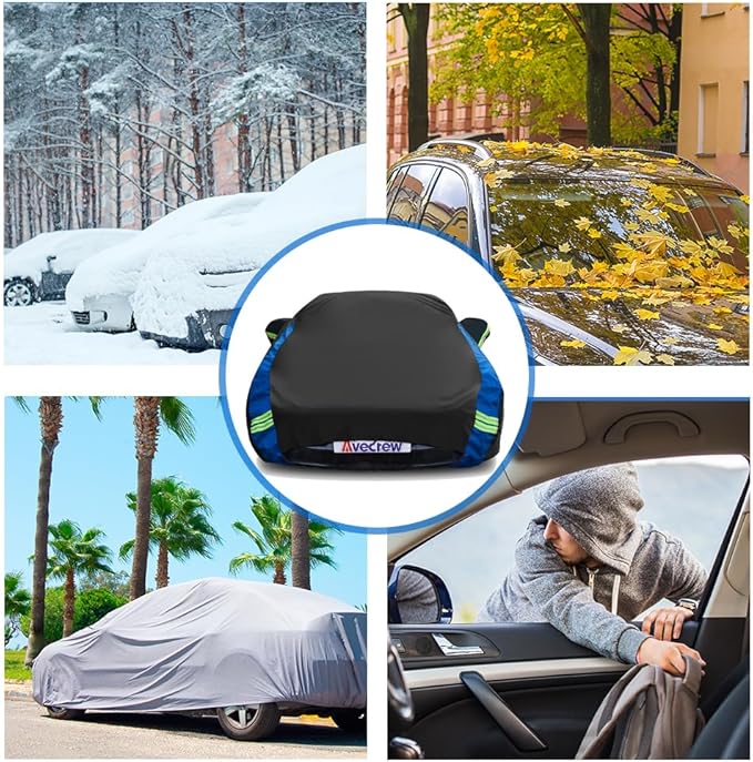 Avecrew Car Cover for Tesla Model 3 2017-2024, Custom Fit Full Exterior Cover with Charging Port and Breathable Ventilation Mesh, Waterproof All Weather Outdoor Rain Snow Sun Protection Cover
