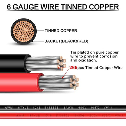 6 Gauge Wire - iGreely 10 FT Red & 10 FT Black 6 Gauge Tinned Copper Electrical Wire Cable for Car Audio Automotive Trailer Marine Harness Wiring 6AWG 10Ft