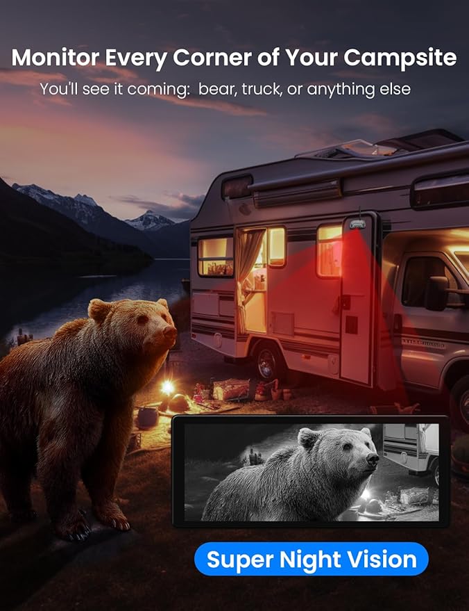2.5D Display Wireless reversing Camera System FHD 1080P 10.26-inch touchable Display high-Definition Recording reversing Camera Suitable for RV Truck Trailer Wireless Stable Signal Transmission