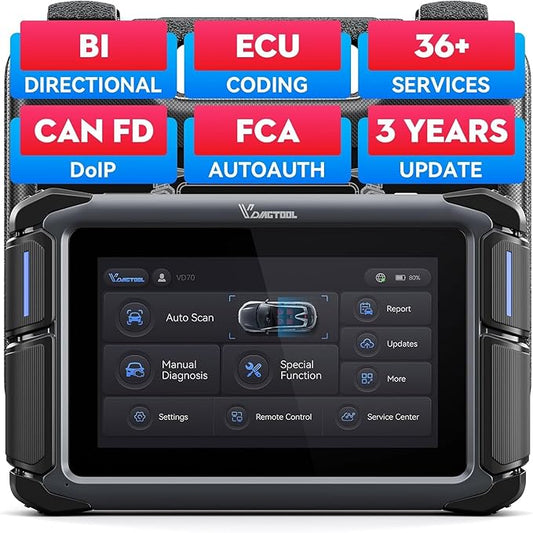 VDIAGTOOL Bidirectional Scan Tool VD70, OBD2 Scanner Diagnostic Tool with ECU Coding, 36+ Resets, PMI, FCA AutoAuth, All System, CAN FD & DoIP, V.A.G. Guide, 3-Year Update