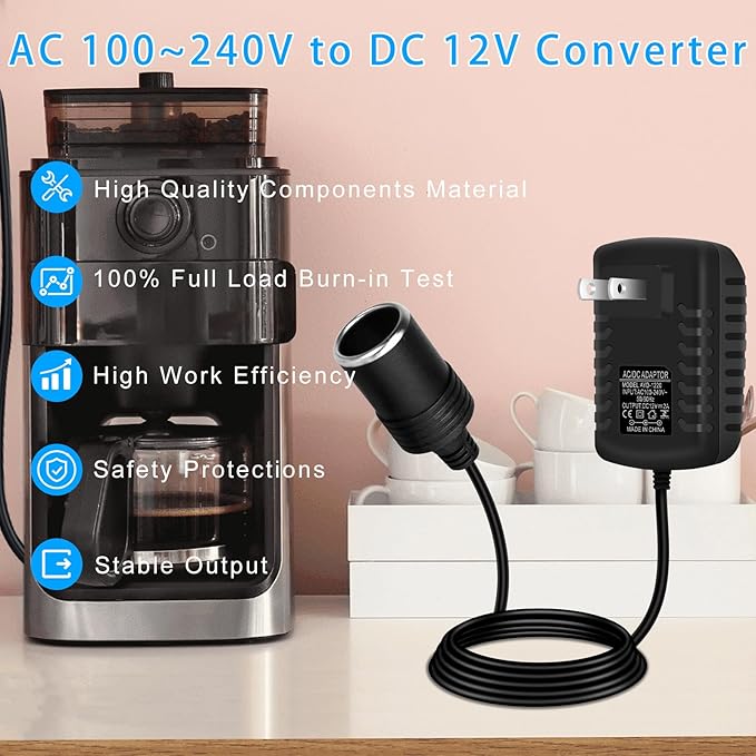 inShareplus 12V 2A 24W AC to DC Converter, 12 Volt Cigarette Lighter Adapter, AC 100-240V to DC 12V Car Lighter Adapter to Wall Outlet Adapter, 12V Power Supply for Car Devices (MP3, Fan, Dash Cam)