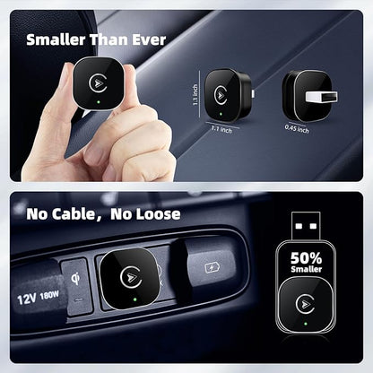 Wireless CarPlay Adapter for iPhone, Mini USB Design for Cars with Wired CarPlay, Fast Connection,5.8GHz WiFi,No Delay, Compatible with iOS 10+ & iPhone 6+, USB/Type C,Plug and Play (Black)