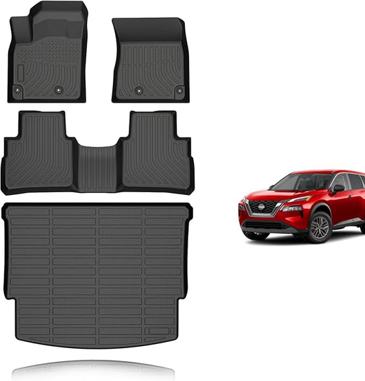 KELCSEECS Floor Mats & Cargo Liner for 2025 2024 2023 2022 2021 Nissan Rogue(Not Fit Sport Models) Car Mats Cargo Mats Floor Liners Trunk Mat All Weather Rogue Floor Mats Accessories