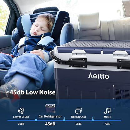 Aeitto 12 Volt Car Refrigerator, 42QT(40L) Dual Zone Portable Car Fridge Freezer -4℉-68℉ Electric Cooler Dual Temp Control Cooling Freezing 12/24V DC & 100-240V AC for Travel, Camping, RV, Road, Home